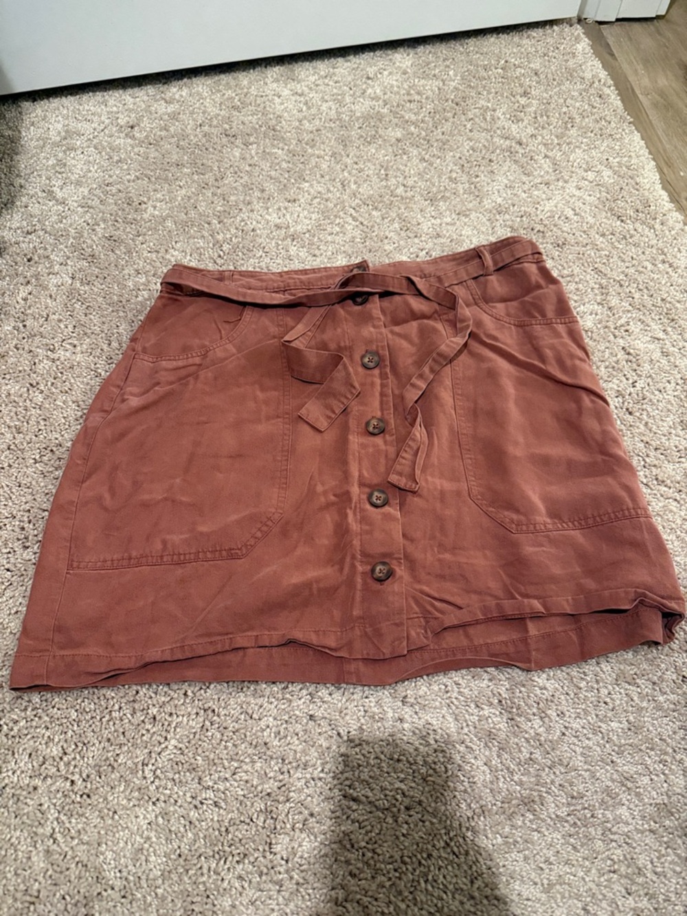Abercrombie & Fitch Rust Button-Front Mini Skirt with Tie